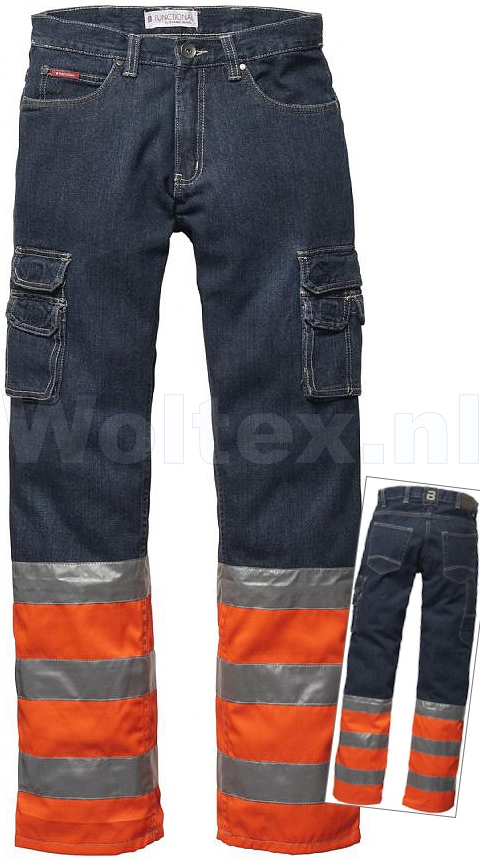 Brams Paris Broeken Finn HiVis donker denim blauw-oranje